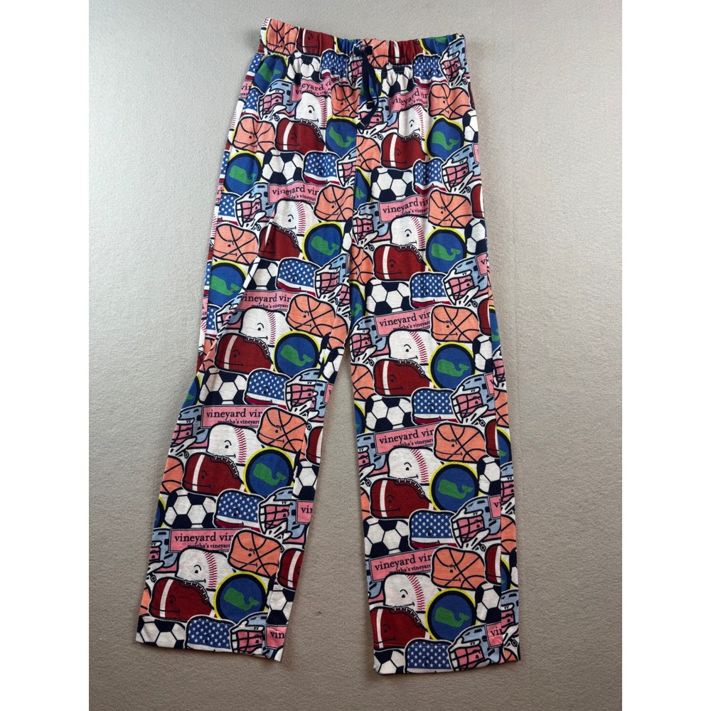 Vineyard Vines Boys M 12-14 Sports Print Pajama Pants Blue Red White Whale Logo